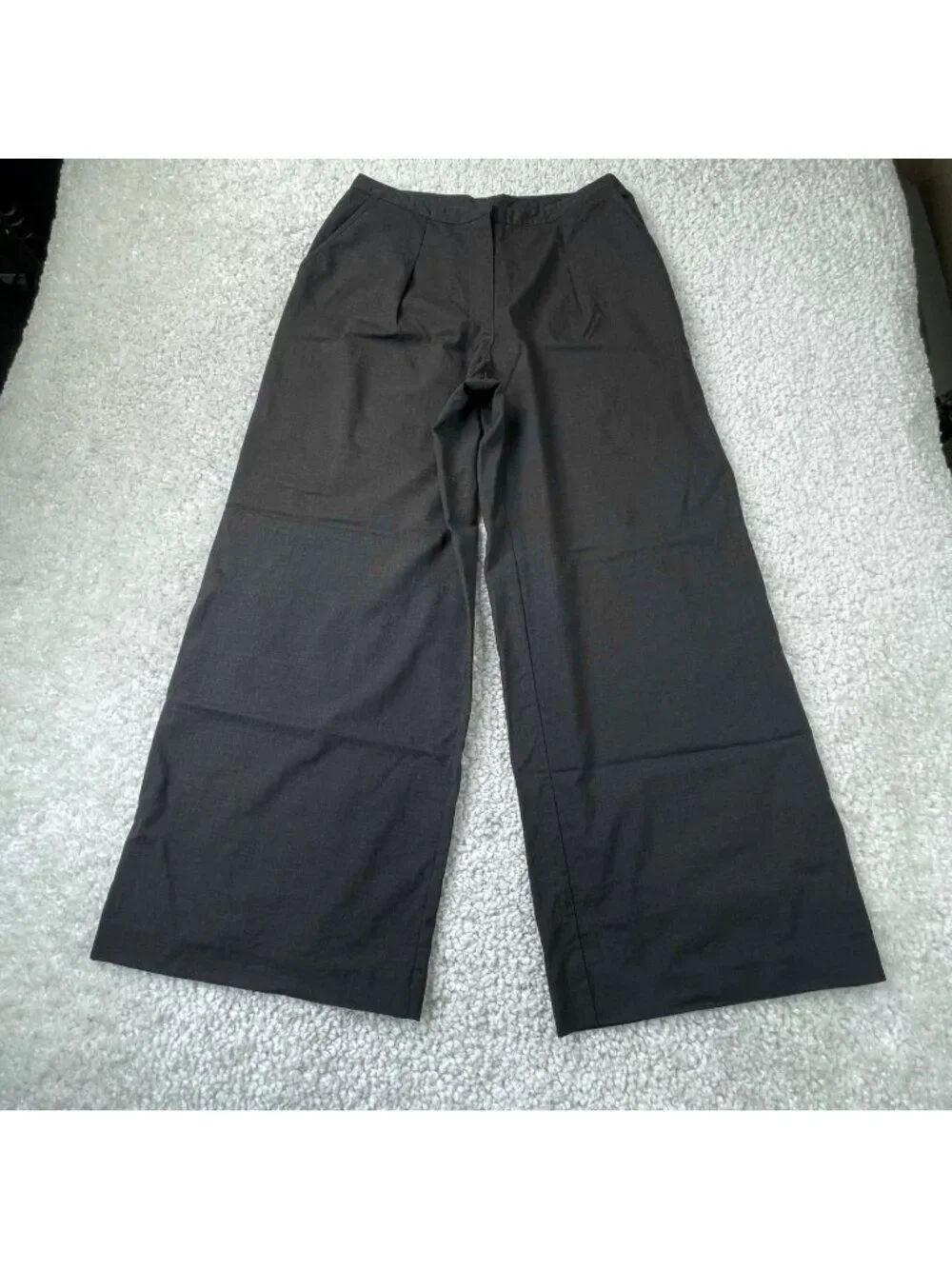 Garnet Hill Wool Pleated Trouser Wide Leg Pant Black Womens 8
